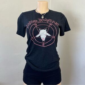 Edgy Black Graphic Tee with Red Design